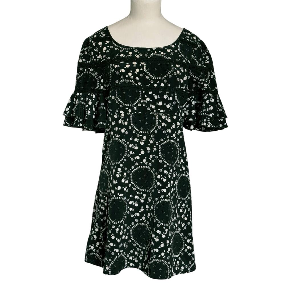 Free People Black White Floral Geometric Mini Dress Tunic Size 2 Lace Trim - Picture 3 of 12